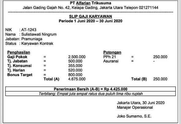 contoh slip gaji karyawan